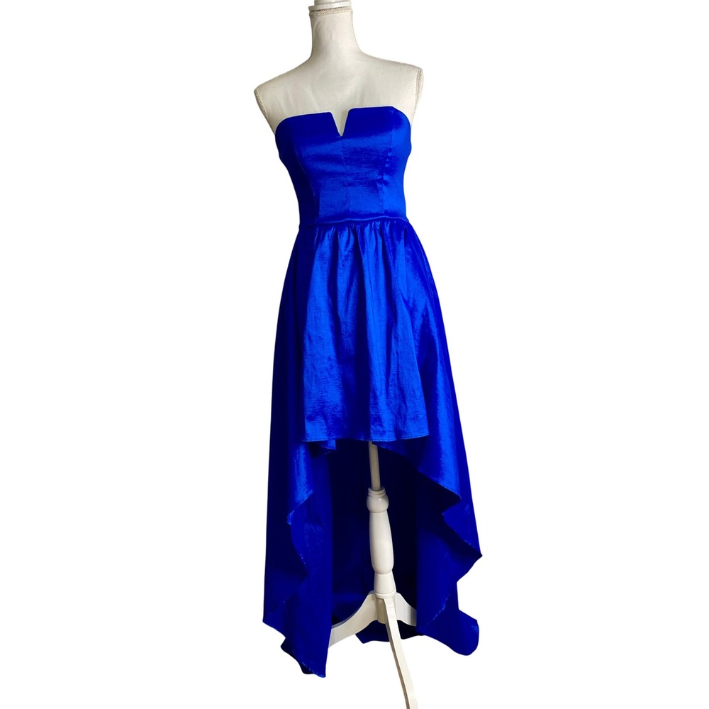 VTG B. SMART Royal Blue Strapless High Low Dress Sz 9/10 Y2K Prom Evening Formal